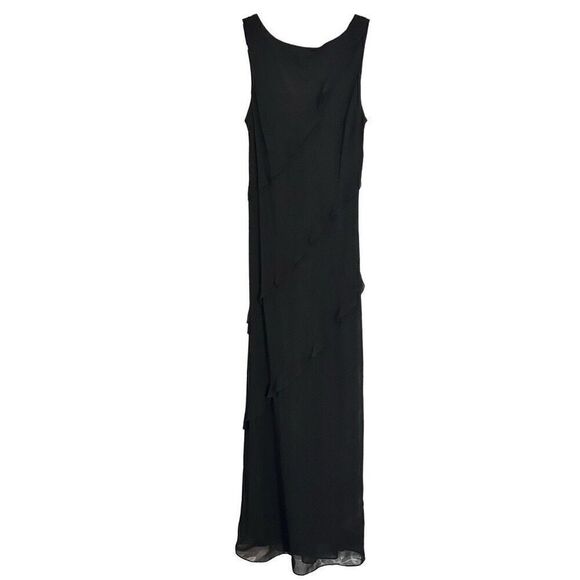 Vintage EVER BEAUTY Black Maxi Dress Chiffon Ruffle Sleeveless Formal SEE DETAIL - Picture 1 of 7
